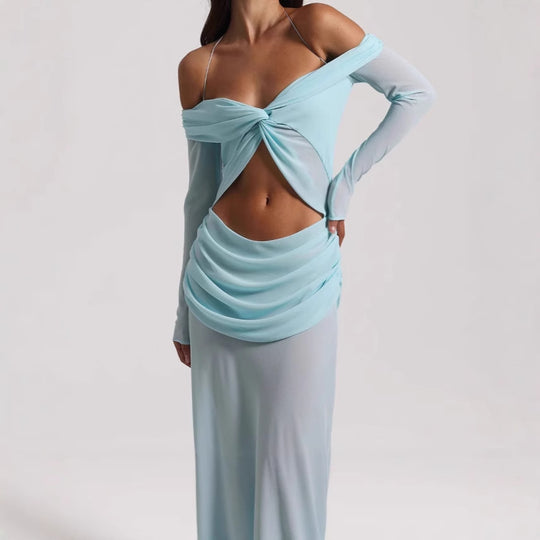 Damen Maxikleid mit raffiniertem Cut-Out-Design und eleganter Drapierung EB