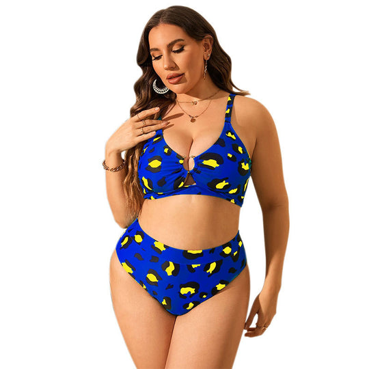 Damen Hochgeschnittener Bikini mit Leopardenmuster und unterstützendem Oberteil EB