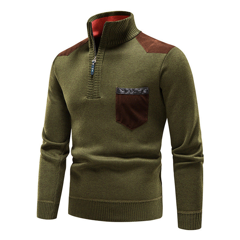 Herren hochwertiger Strickpullover mit modernem Reißverschluss und praktischer Brusttasche EB