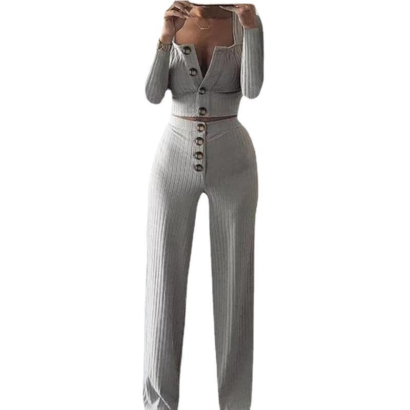 Damen Strickanzug mit Knopfleiste und weitem Schnitt EB