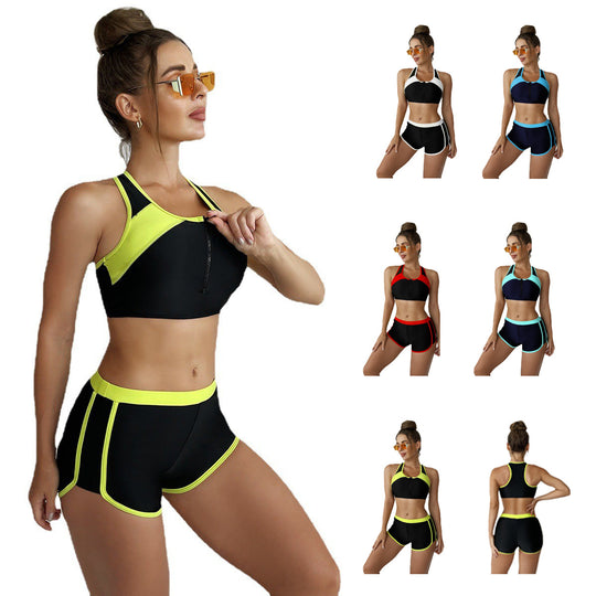 Damen Sportlicher Zweiteiler mit Reißverschluss und atmungsaktivem Mesh-Design EB