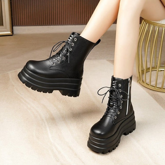 Damen Plateau-Stiefel mit robustem Sohlenprofil und hohem Absatz EB