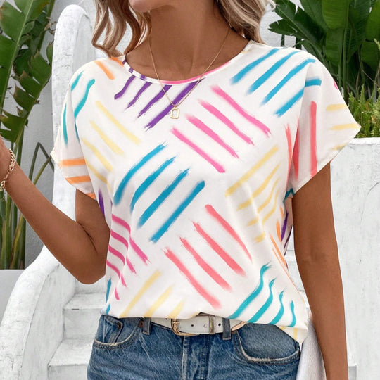 Damen T-Shirt mit modernem Strichmuster und lässigem Schnitt EB