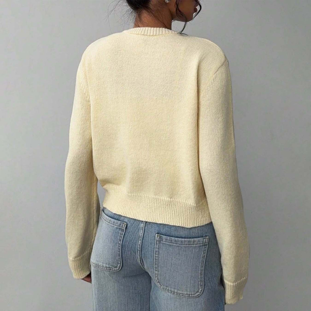 Damen leichte Strickjacke mit Knopfdetails und Rundhalsausschnitt EB