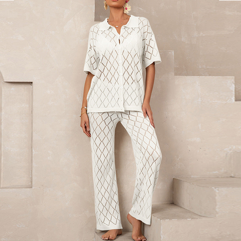 Damen elegantes Strickanzug mit modischem Rautenmuster und lockerer Passform EB