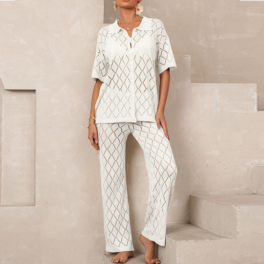 Damen elegantes Strickanzug mit modischem Rautenmuster und lockerer Passform EB