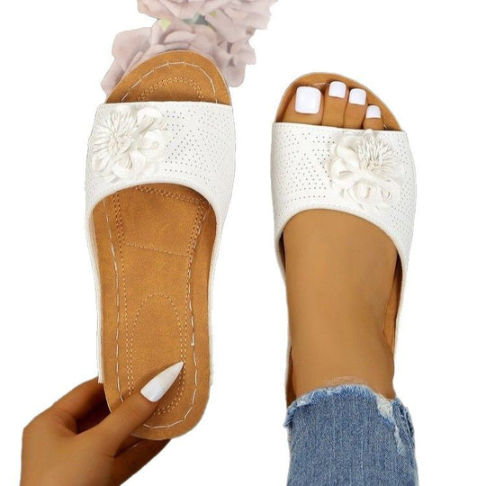Damen Komfortabele Pantoletten mit floralem Detail EB