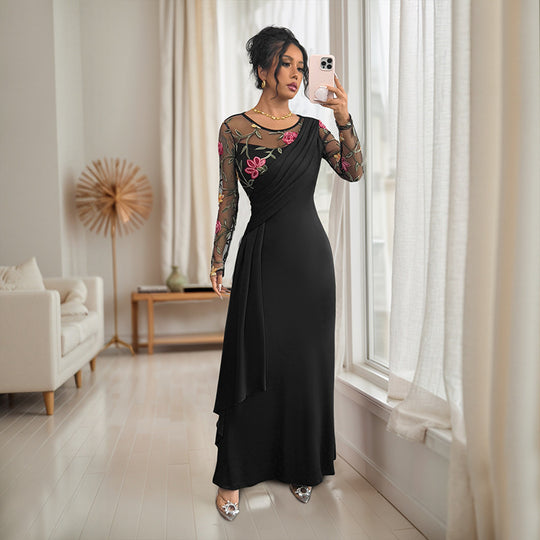 Damen Elegantes Wickelkleid mit floralem Mesh-Detail EB