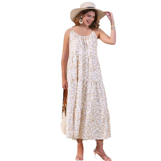 Damen luftiges Maxikleid mit floralem Muster und Spaghettiträgern EB