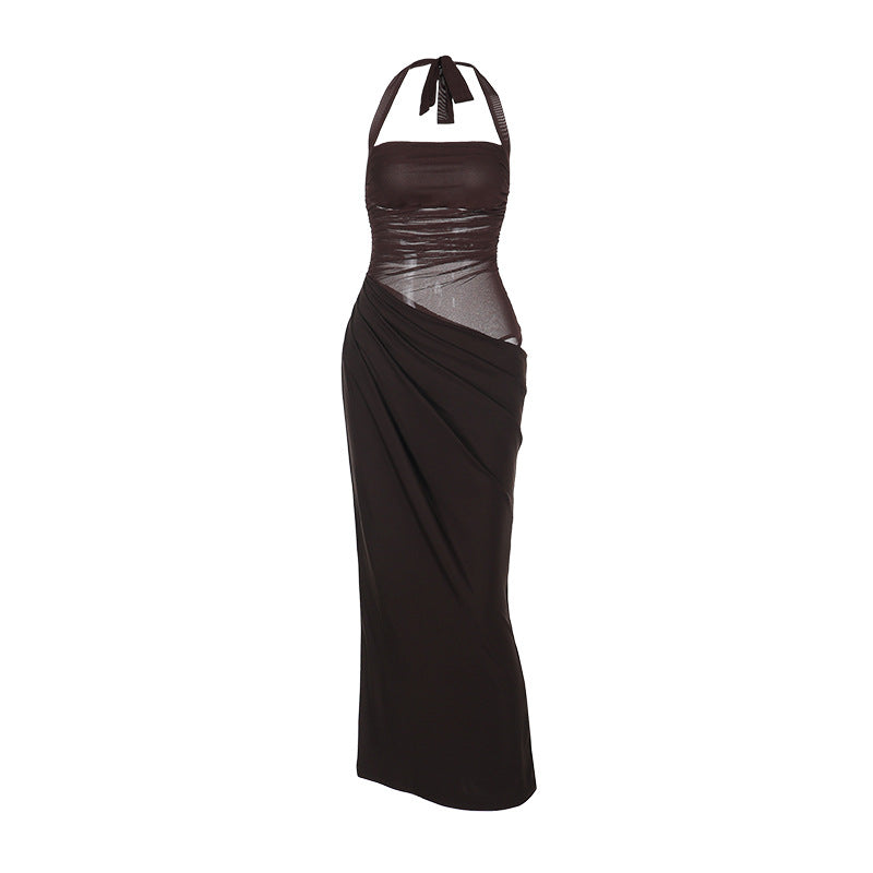 Damen elegantes Wickelkleid mit schulterfreiem Design und fließendem Stoff EB