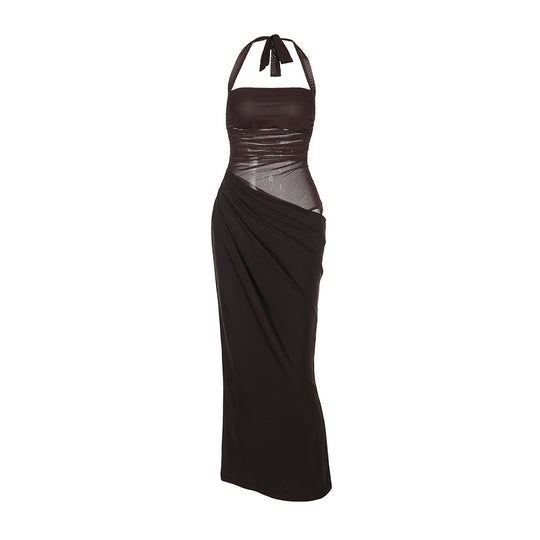 Damen Elegantes Wickelmaxikleid mit schmalem Halterdesign EB