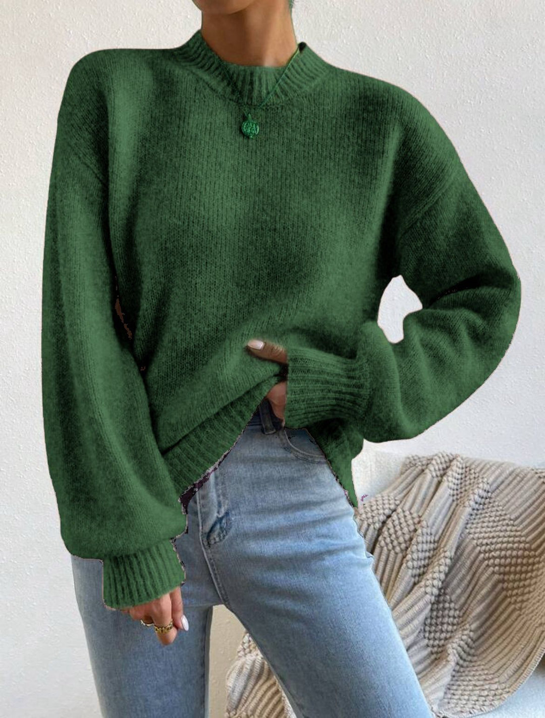 Damen Oversize Feinstrickpullover mit angedeutetem Mohair‑Effekt und verlängerten Rippbündchen EB