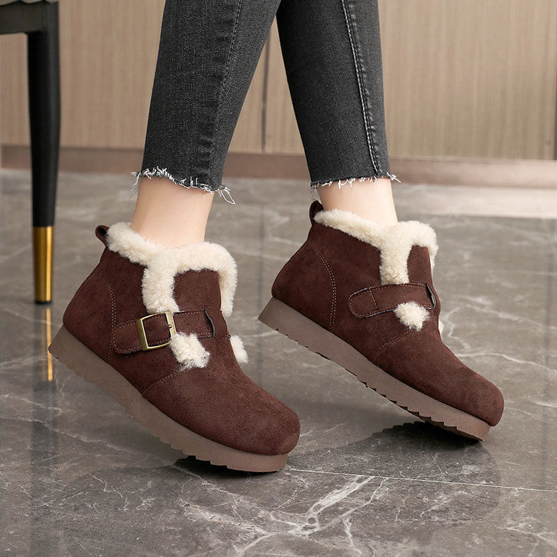 Damen Bequeme Winterstiefeletten mit weichem Innenfutter und modernem Riemendesign EB