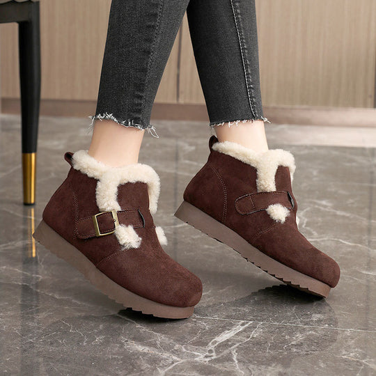 Damen Bequeme Winterstiefeletten mit weichem Innenfutter und modernem Riemendesign EB