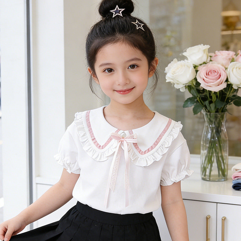 Mädchen Bluse mit Rüschendetails und dekorativem Kragen EB