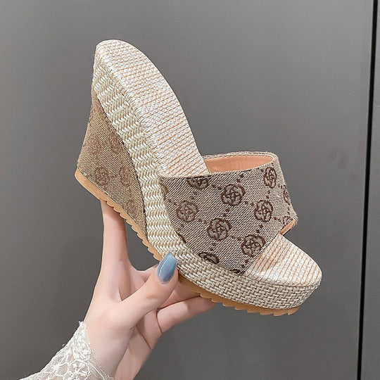 Damen elegante Wedge-Pantoletten aus hochwertiger Textilfaser mit modischem Design EB