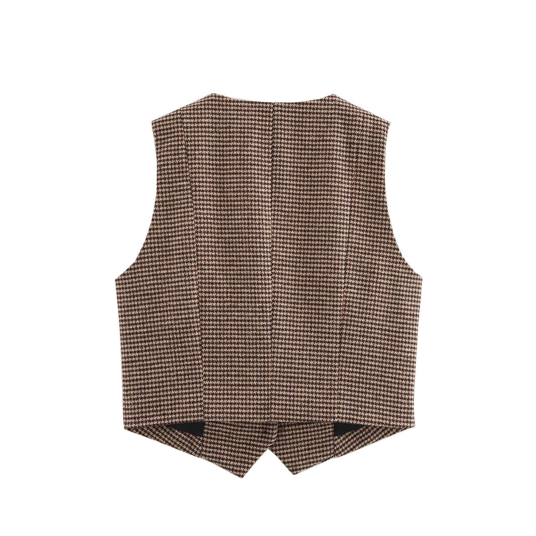 Damen Weste mit elegantem Karomuster und Knopfdetails EB