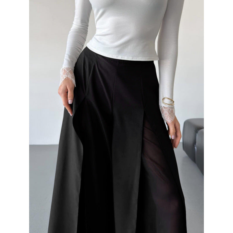 Damen Elegante lange Hose mit seitlichen Schlitzen und fließendem Schnitt EB