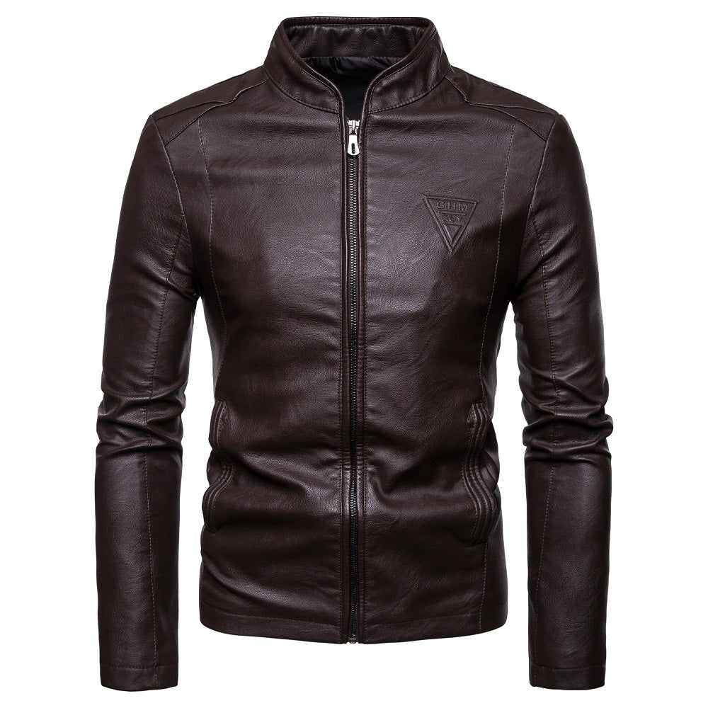 Herren nan schmal geschnittene Lammleder-Bikerjacke mit Stehkragen und tonalen Ziernähten EB