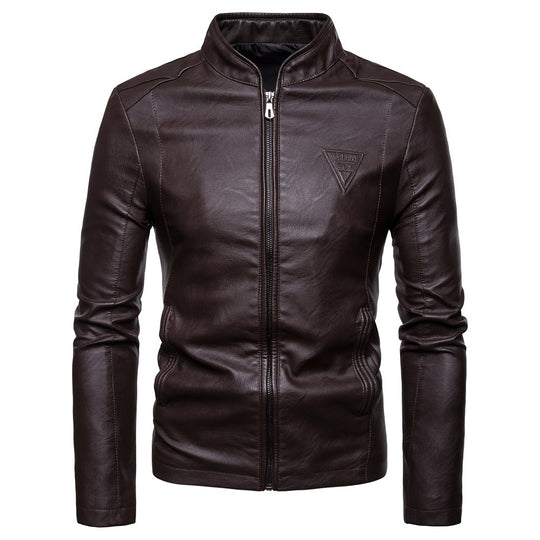 Herren nan schmal geschnittene Lammleder-Bikerjacke mit Stehkragen und tonalen Ziernähten EB