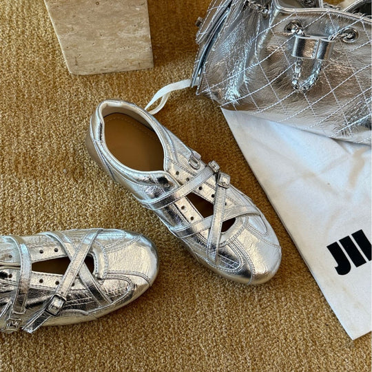 Damen modische und glänzende Sneakers mit verstellbaren Riemen und komfortablem Fußbett EB