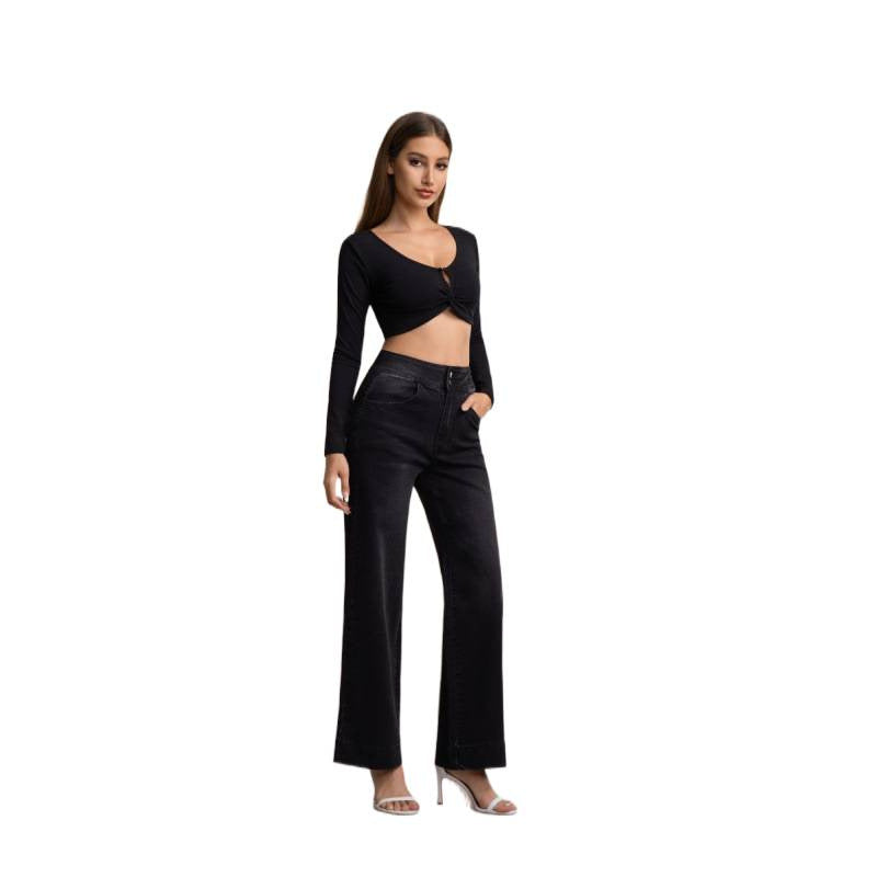 Damen weite High-Waist Jeans mit klassischem Schnitt und modernem Touch EB