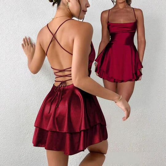Damen Charmantes Minikleid mit Schichten und Spaghettiträgern EB