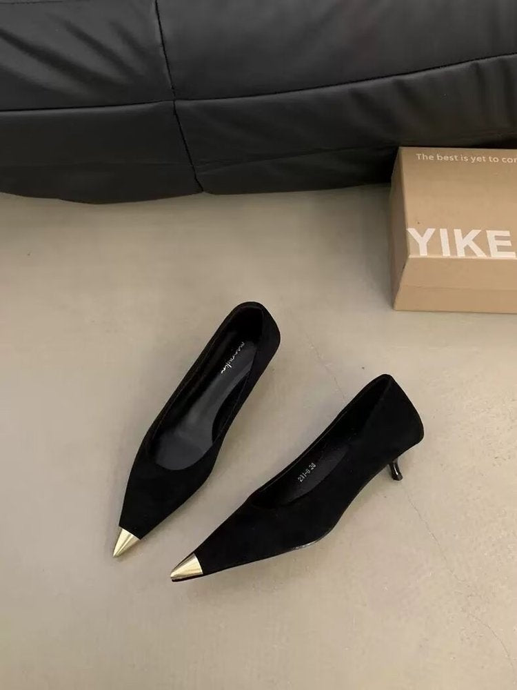 Damen elegante spitze Pumps mit goldener Zehenkappe EB