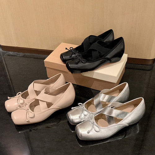 Damen elegante Ballerinas mit kreuzenden Riemen und dekorativem Schleifen-Akzent EB