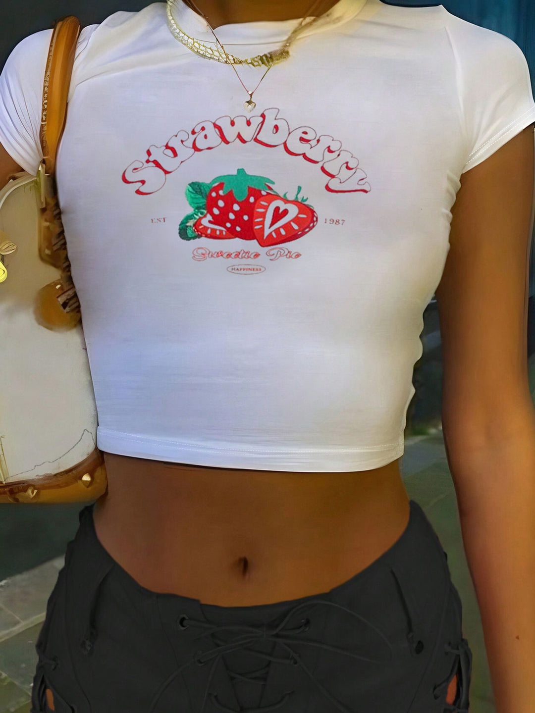 Damen Crop-T-Shirt mit inspirierendem Aufdruck und figurbetontem Schnitt EB