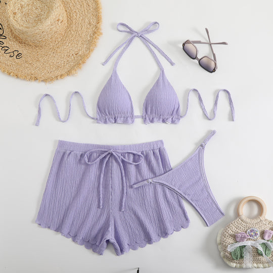 Damen Bikini-Set mit verstellbarem Halterneck und gesäumten Shorts EB