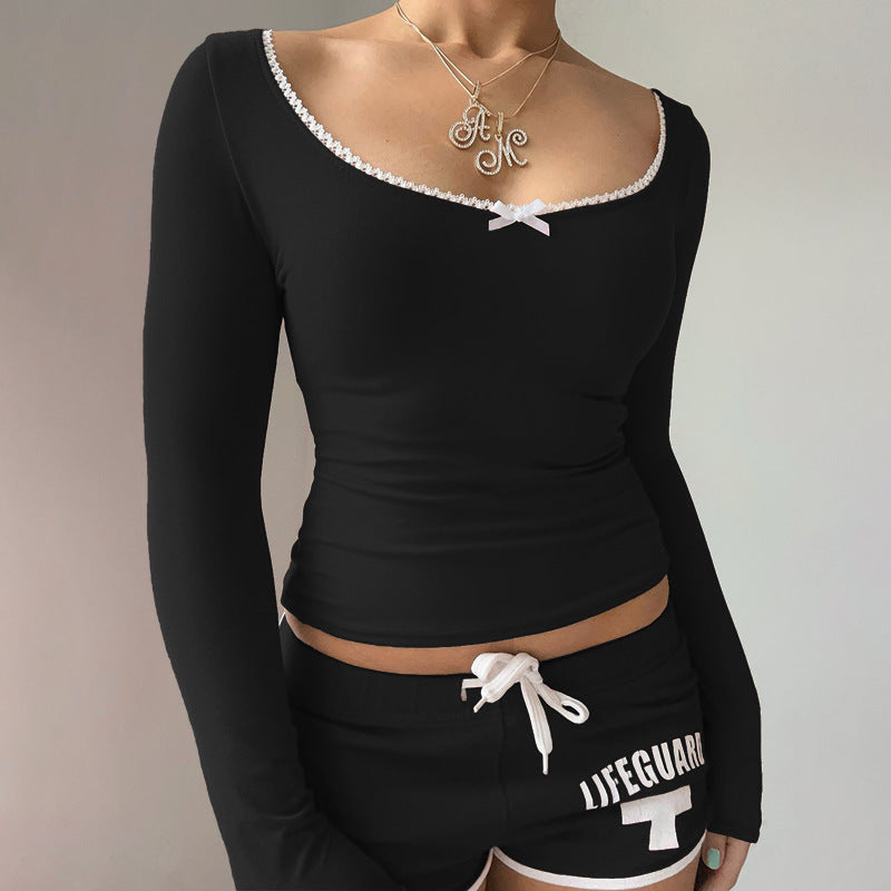 Damen Langarmshirt mit elegantem Rundhalsausschnitt und feinen Spitzenakzenten EB