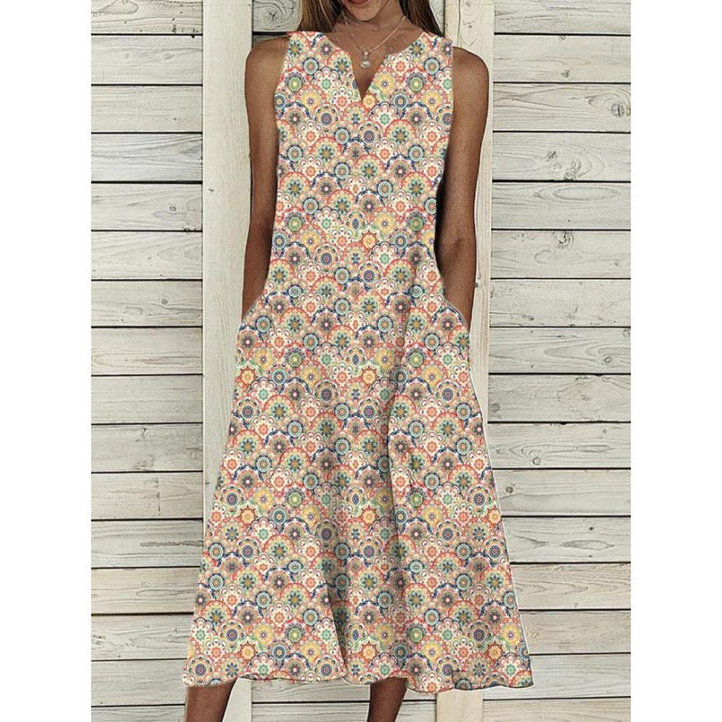 Damen Midi-Kleid mit tiefem V-Ausschnitt, Knopfdetails und praktischen Taschen EB