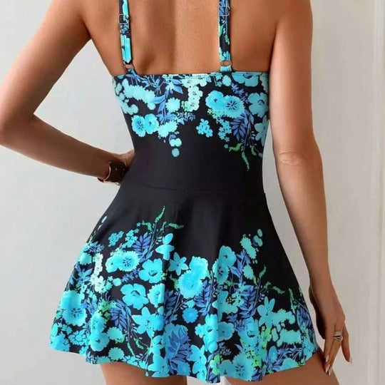 Damen Einteiler Badeanzug mit floralem Wickeldesign EB