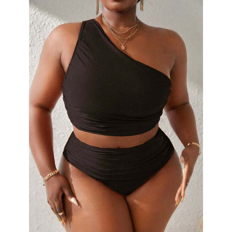 Damen Einseitiger Bikini-Set mit modischem Wickeldetail und hohem Bund EB