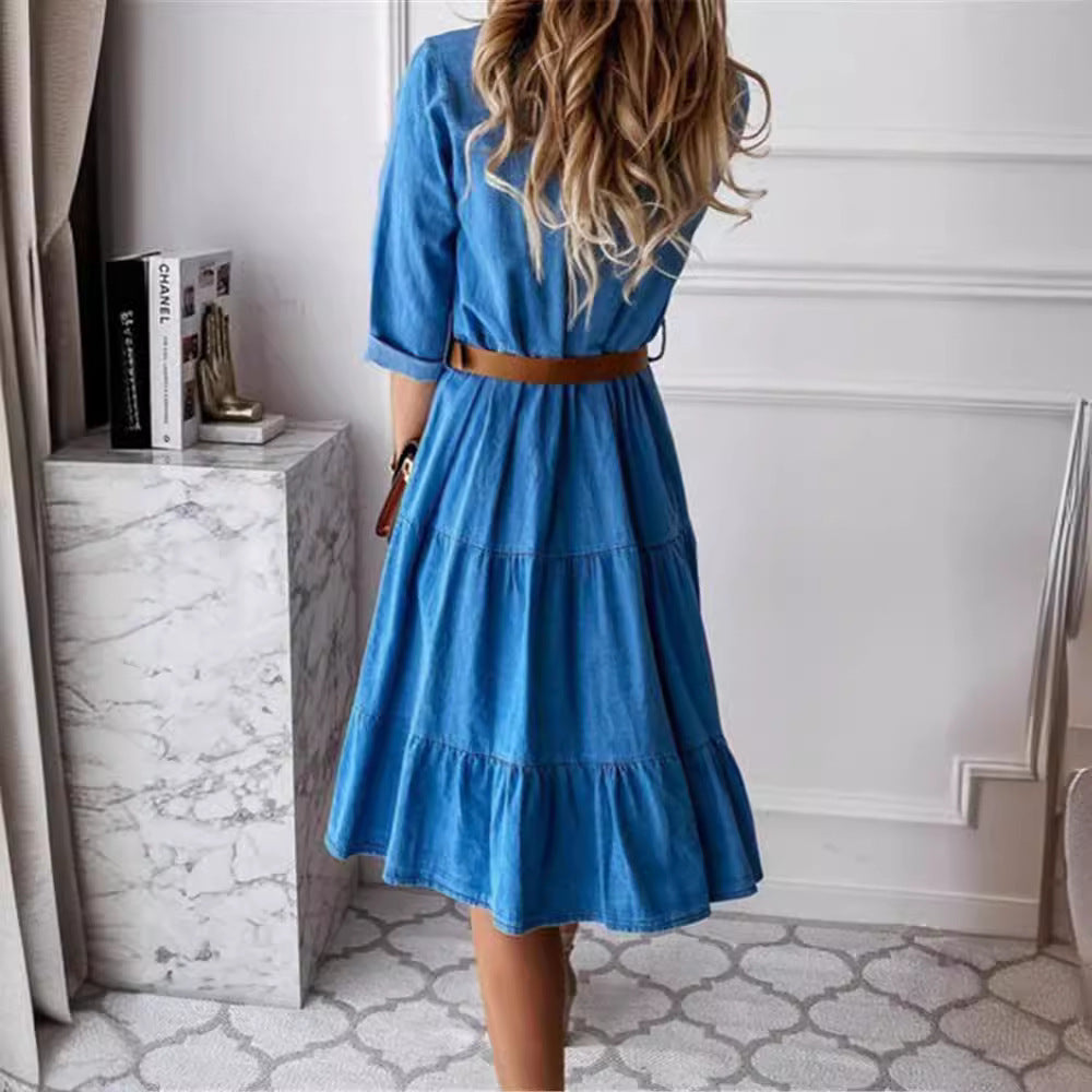 Damen nan Stufen-Hemdblusenkleid mit Taillenbetonung, durchgehender Knopfleiste und Brusttasche EB