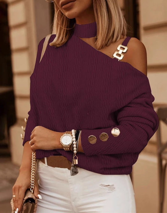 Damen asymmetrischer Pullover mit dezenten Details und unifarbenem Design EB
