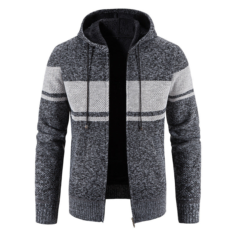 Herren nan gefütterte Strick-Kapuzenjacke mit Teddyfutter, durchgehendem Reißverschluss und Kordelzug EB