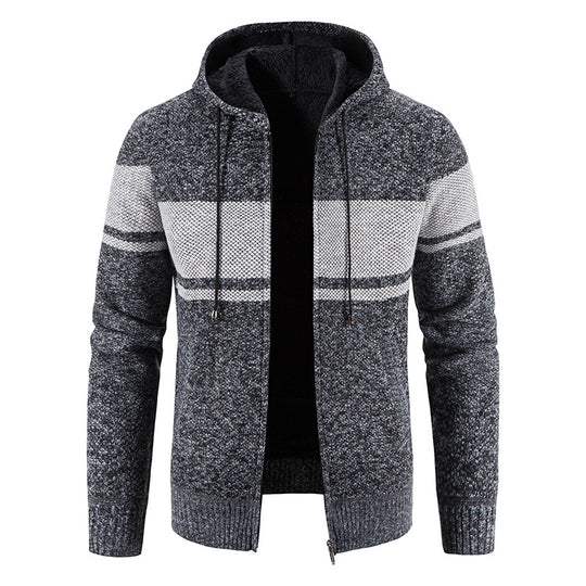 Herren nan gefütterte Strick-Kapuzenjacke mit Teddyfutter, durchgehendem Reißverschluss und Kordelzug EB