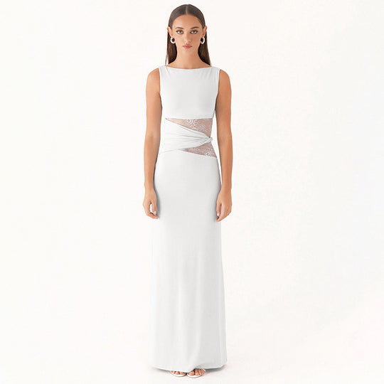 Damen Elegantes langes Kleid mit raffinierten Spitzendetails EB