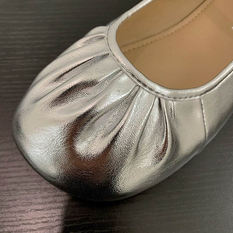 Damen Ballerinas mit modischem Riemchen und femininer Faltenoptik EB