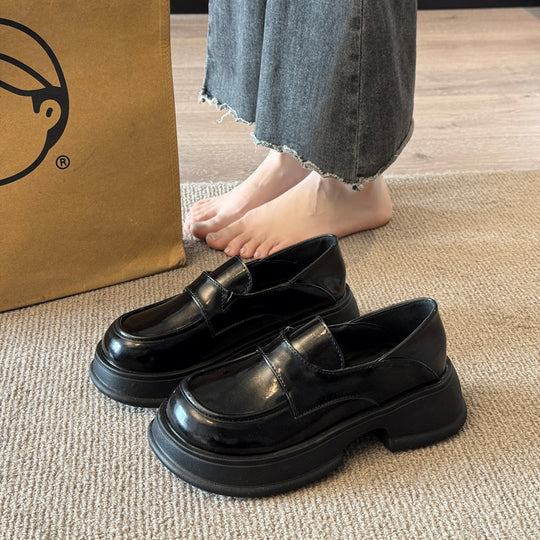 Damen modische Loafers mit dickem Plateau-Heel und elegantem Lederfinish EB