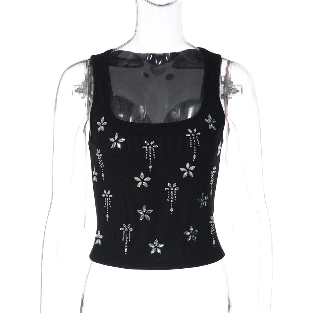 Damen Elegantes Cropped Top mit floralen Strassdetails EB