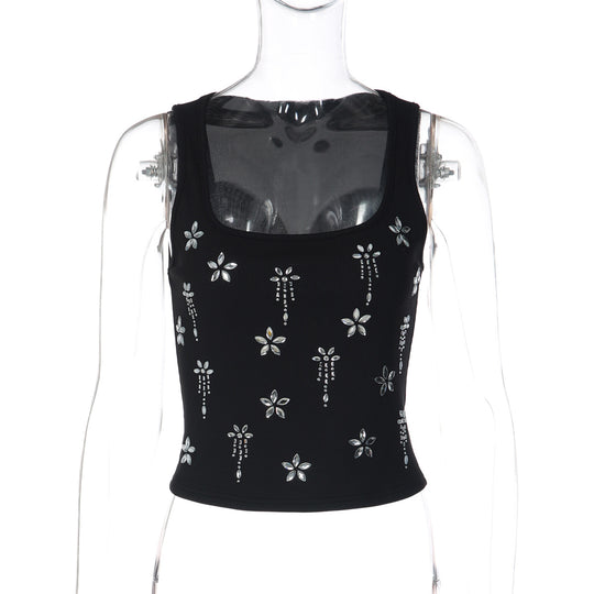 Damen Elegantes Cropped Top mit floralen Strassdetails EB