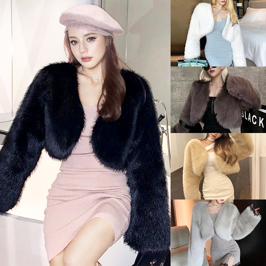 Damen Flauschige Schulterjacke mit weit geschnittenen Ärmeln EB