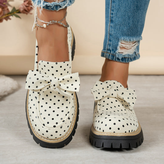 Damen  lässige Loafer mit Pünktchenmuster und Zierschleife auf profilierter Plateau-Sohle EB