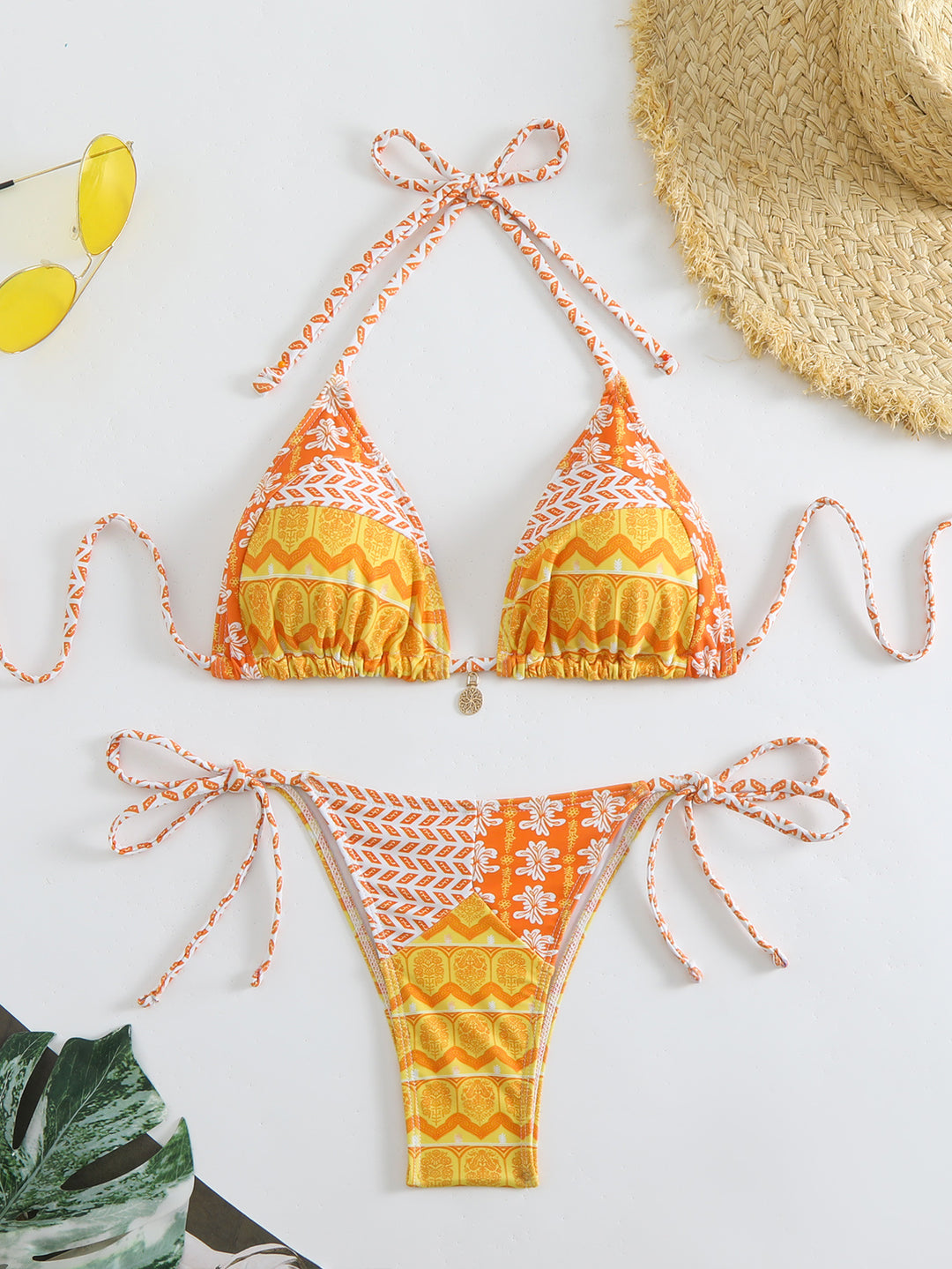 Damen Triangel-Bikini mit liebevollem Blumenmuster und verstellbaren Trägern EB