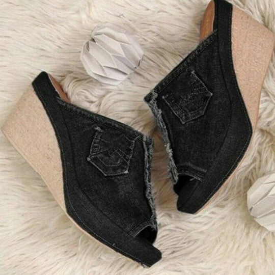 Damen Wedge-Pantoletten mit modischem Jeans-Design EB