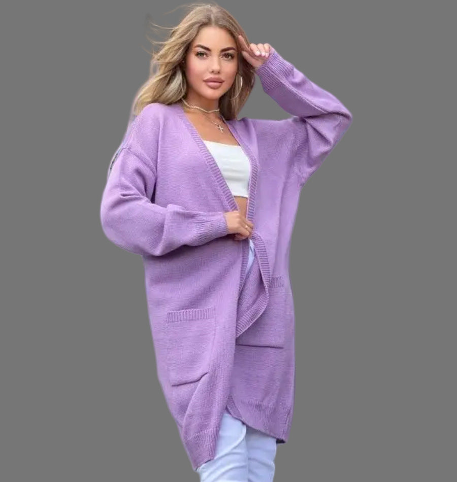 Damen Grobstrick-Cardigan mit großzügigen Taschen und offenem Schnitt EB