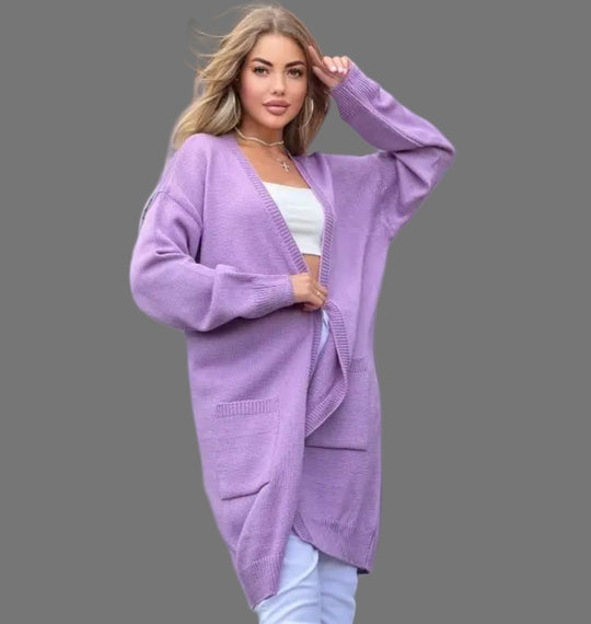 Damen Grobstrick-Cardigan mit großzügigen Taschen und offenem Schnitt EB